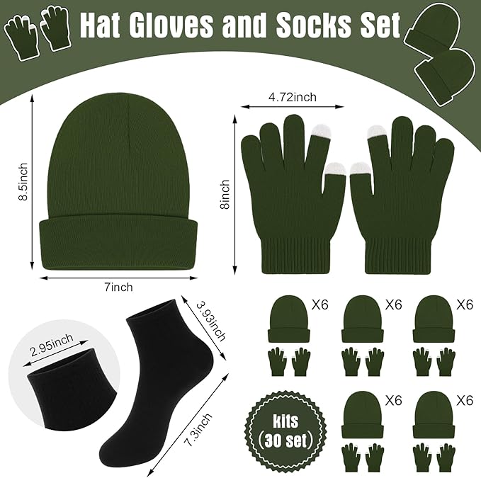 Chicingyou 120 Pcs Homeless Care Package Supplies Bulk Winter Emergency Thermal Blankets Warmer Beanie Socks Touchscreen Gloves for Men Women Cold Weather Outdoor Survival Kits (Green,Black)