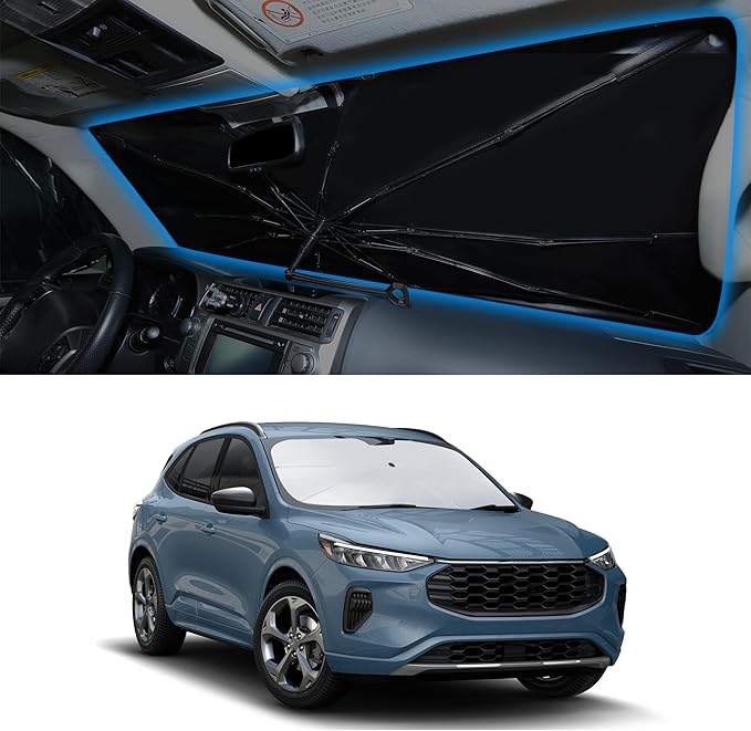 Windshield Sun Shade Umbrella Accessories Compatible with 2020-2025 2024 2023 2022 2021 2020 Escape S, SE, SE Sport Hybrid, SEL, Titanium for Ford Foldable Sunshade Sun Visor Blocks UV