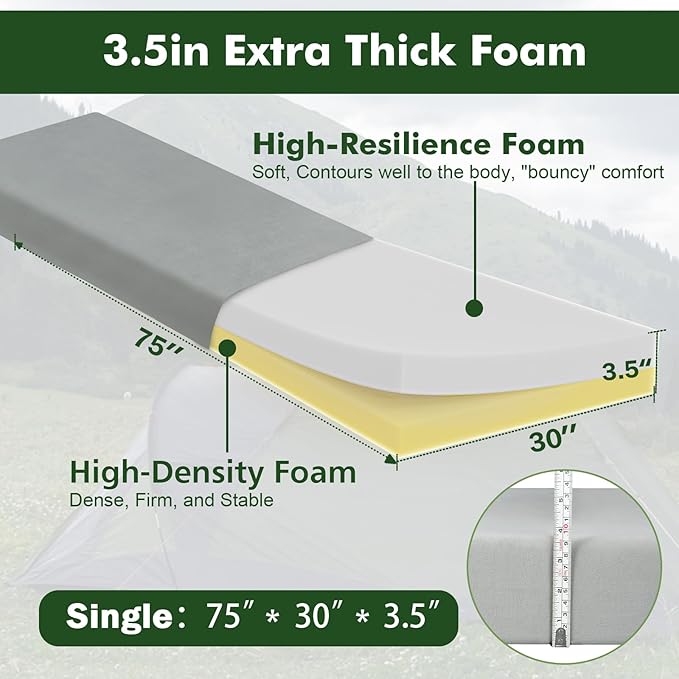 3.5" Extra Thick Foam Camping Mattress, Waterproof Cover & Travel Bag, Portable Sleeping Pad for Car/Tent/Cot/SUV/Trunk/Floor/Guest Bed