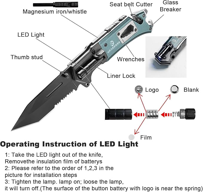MADSABRE Multitool Pocket Knife with Clip and Case, 8-in-1 Folding Knives with Glass Breaker, Bottle Opener, Wrench, EDC Multitool Knife for Camping, Survival, Gifts for Men