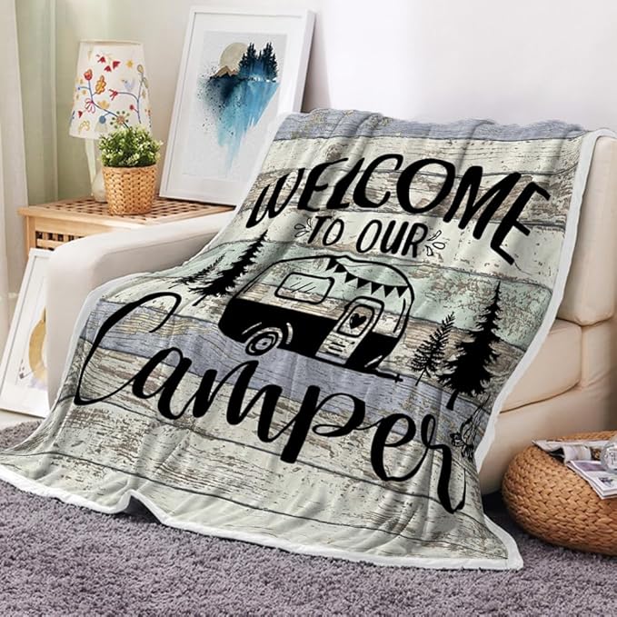 Camper Blanket, Camping Lovers Gift Ideas for Men or Woman, Campsite Outdoors RV Travel Hiking Sofa Couch Throw Blanket,Super Soft Flannel Blankets Gifts for Bed Camper Outdoor 50"x60"