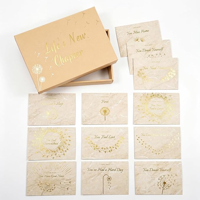 Open When Envelopes for College Students, 12 Gold Stamped Open When Letters Keepsake Box, College Survival Gift Card Book, College Graduation Gift for Her, New Chapter Gifts for Women