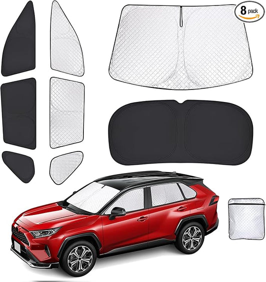 ZATOOTO Car Window Shades for Toyota RAV4 2019-2024, Full Coverage Car Sun Shade for Side Window & Windshield 6-Layer Thickened Ultra-Bright Reflection Extreme Heat Reduction & Blackout Privacy