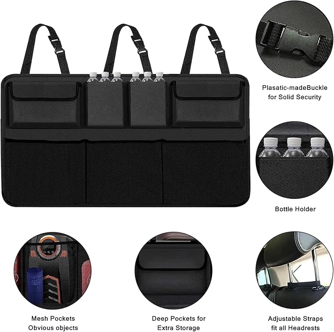 Snuopfy Car Trunk Organizer and Storage, Backseat Hanging Organizer for SUV, Truck, MPV,Van Collapsible Cargo Storage Bag with 7 Pockets, Car Interior Accessories for Men and Women