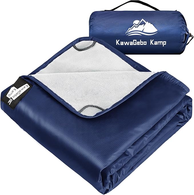 Fleece Waterproof Outdoor Blanket - Windproof Stadium Blanket for Camping, Picnics, and Sports Stay Dry and Comfortable 80"x 58"(Blue)