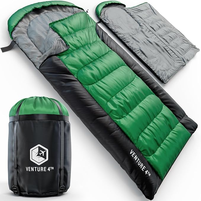 VENTURE 4TH Backpacking Sleeping Bag – XXL, Double and Single Sizes - Lightweight Warm & Cold Weather Sleeping Bags for Adults, Kids & Couples – Ideal for Hiking, Camping & Outdoor Adventures