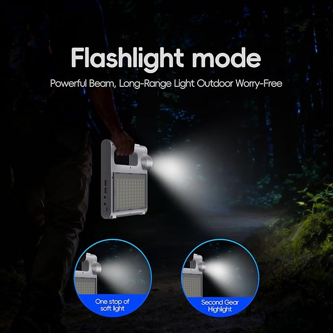 Solar Camping Lantern, 80 Hours LED Solar Lanterns, 5000mAh Camping Essentials with 6 Lighting Modes and SOS, Emergency Rechargeable Light, Lanterns for Power outages Hurricane, Hiking, Fish and Home