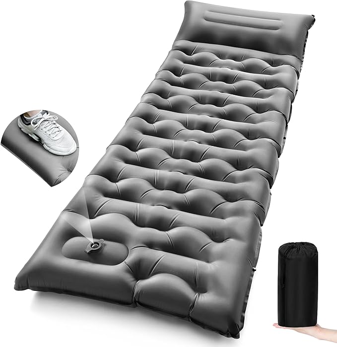 Camping Sleeping Pad,5.9 Inch Thick Camping Mat with Built in Pillow and Foot Pump,Self Inflating Sleeping Pad for Camping Backpacking（Green