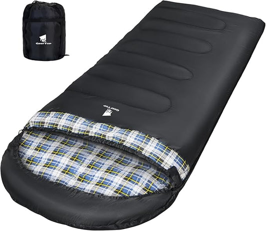 GEERTOP Flannel Sleeping Bags for Adults Big & Tall People Portable Cold Weather Envelope XXL All Seasons Camping Sleeping Bag
