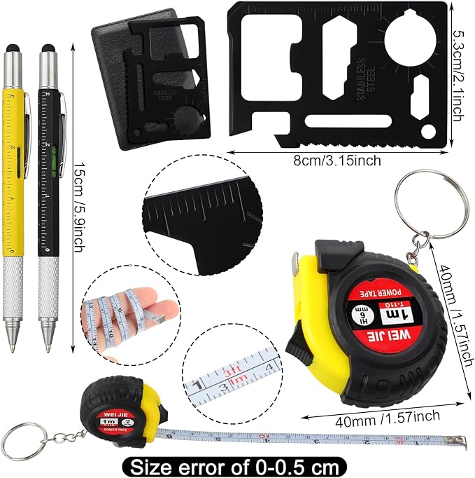 Lasnten 125 Pcs Mini Tape Screwdriver Keychain Set Bulk Father's Day Men Gifts Multitool Pen Card Tool Bag Pouch Adult Pinata Stuffers for Men Husband Gifts (Multicolor)