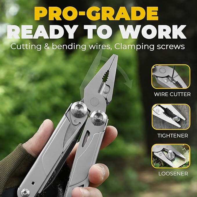 Upgraded 18-in-1 Multitool Pliers, Heavy Duty Stainless Steel Multi-Tool with Spring-Loaded Pliers & Safety Lock, EDC Survival Gear with Fire Starter for Outdoor Camping, Hiking, Gifts for Men