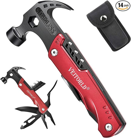 VEITORLD Gifts for Men Women Fathers Day, Anniversary Birthday Gifts Ideas for Dad Grandpa Him, All in One Tools Hammer Multitool, Camping Accessories Survival Gear, Unique Fishing Hunting Tools Gifts