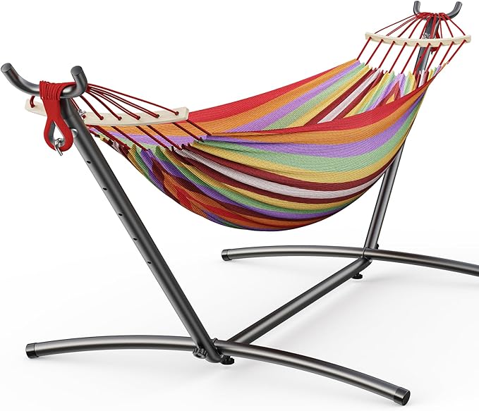 EveryFun Double Hammock with Heavy-Duty Steel Stand,Portable,Easy Assembly,600lbs Weight Capacity,Suit for Indoor,Yard,Camping,or Outdoor