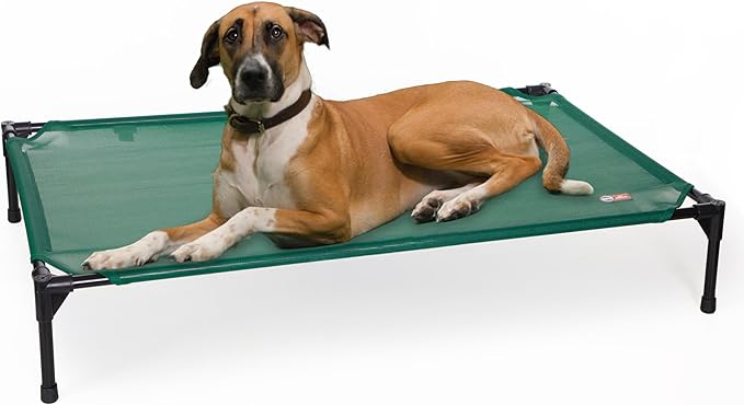 K&H Outdoor Elevated Dog Bed - Cooling Raised Dog Bed for Medium & Large Pets, Breathable Mesh Hammock Design, Indoor/Outdoor Washable Cover, Portable Metal Frame, Green, Large 42x30in