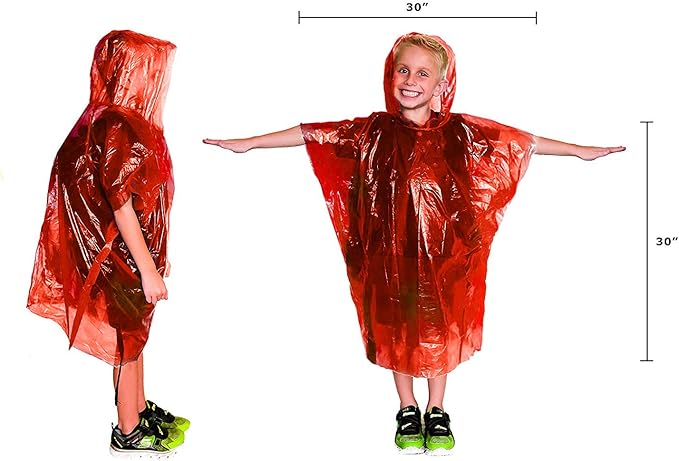 Lingito Rain Ponchos Family Pack - Emergency Drawstring Hood Poncho for Children & Adults Lightweight Reusable or Disposable