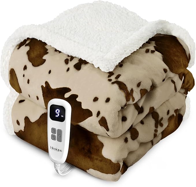 Heated Blanket Throw Blanket - Fast Heating Electric Blanket, Soft Flannel Heated Throw with 4 Time Settings,10 Heating Settings, Warm Gifts for Women & Mom&Grandma(50"x60"Cow Print Apricot)
