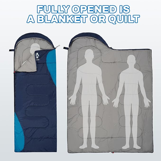 Elevon Sleeping Bag for Adults Teens Kids Cold Warm Weather, Portable Waterproof & Lightweight, Compact with Compression Sack, for 3-4 Seasons Camping, Backpacking, Hiking, Travel, Indoors Outdoors