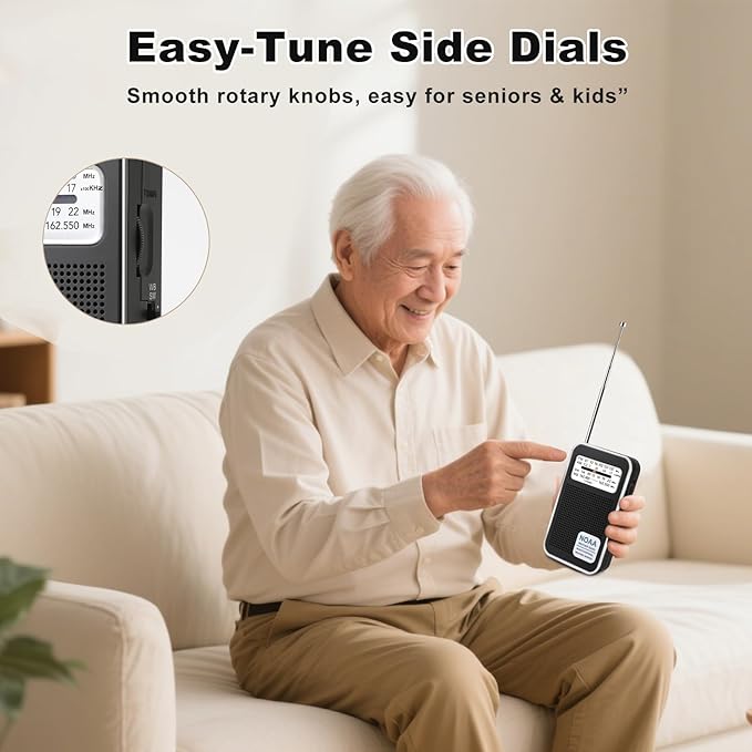 Portable NOAA Weather Radio 4 Band AM FM SW WB, Emergency Radio with DSP Chip, Type-C Rechargeable & Battery Powered, 3.5mm Jack for Hurricane Camping Outdoor