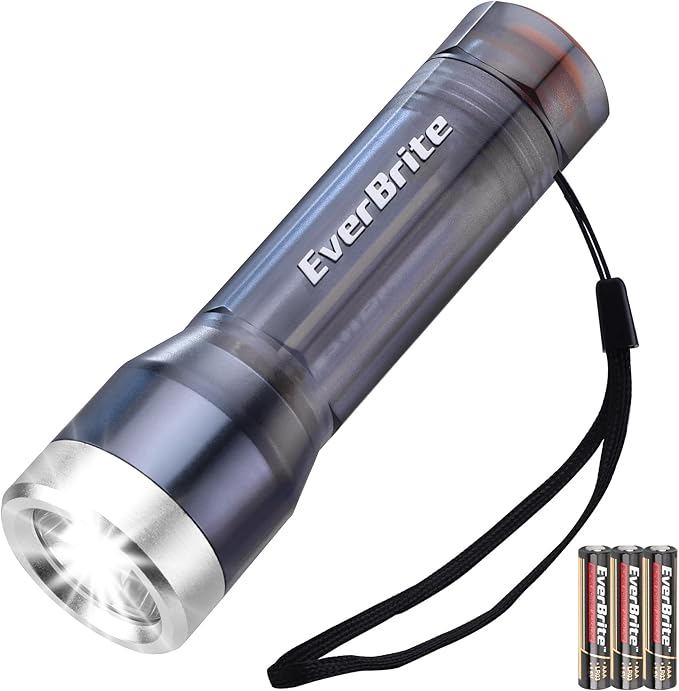 EverBrite Small Flashlight, Compact LED Flashlights with 3 Modes, Water-Resistant Mini Flashlight for Home, Camping, and Emergencies, 3 AAA Batteries Included, Gray,1 Pack