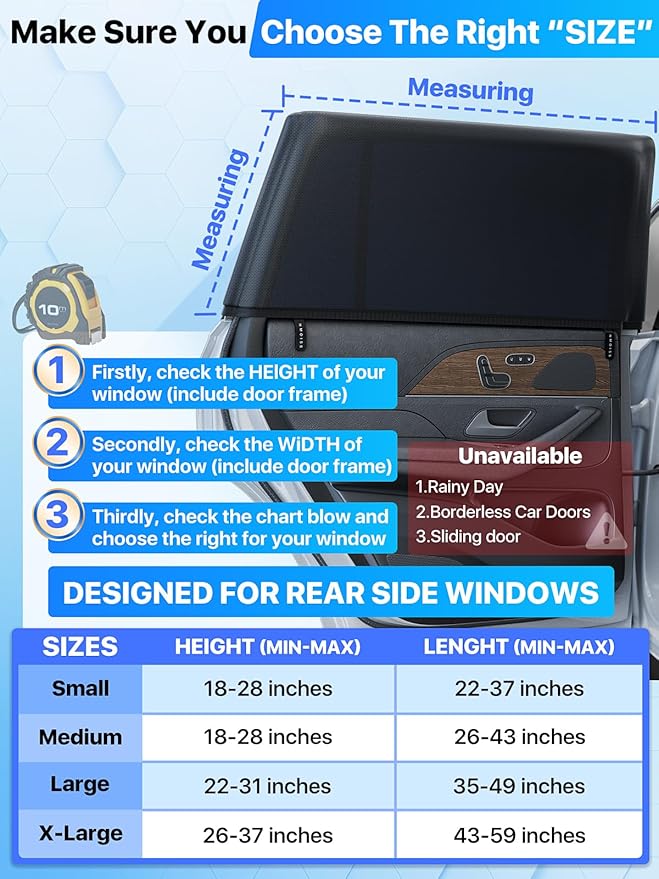 Nmoiss Breathable Mesh Camping Car Window Shades (2 Pack) – Ice Crystal Cooling Fabric, UPF50+ UV Protection, Breathable Mesh Privacy Screen & Bug-Proof Window Screen for SUV/Minivan/Sedan
