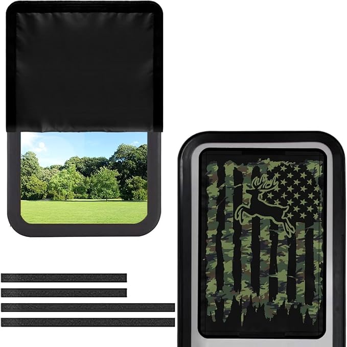 American Flag Deer RV Door Sun Shade Cover with UV Protection and Privacy Features, RV Door Window Cover Accessories Fits for Most Rv Interior Door Window
