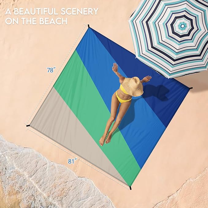 BYDOLL Beach Blanket 78''X81'' Waterproof Sandproof Suits1-4 Adults Oversized Lightweight Large Blanket Picnic Mat for Beach Sand Free Travel Camping Hiking Picnic