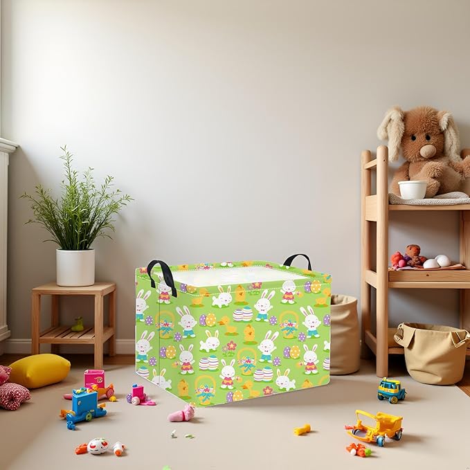 HIYAGON Easter Basket for Kids Boys and Girls Cute Storage Organizer Bin Box Rectangular Easter Bunny Room Decor(Easter Basket)