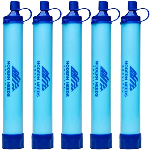 MODERN NEEDS Ready Filter Personal Water Filter Straw | Backpacking Water Filter for Hiking & Camping | Portable Water Purifier Camping | Emergency Survival Gear & Camping Survival Kit | 5 Pack