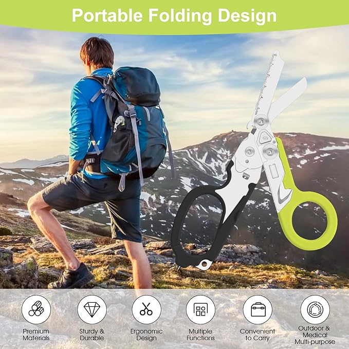 6-in-1 trauma shears - emergency responders, outdoor emergencies, medical staff, and outdoor camping, Gift box packaging with scissors storage K sheaths (dark green)