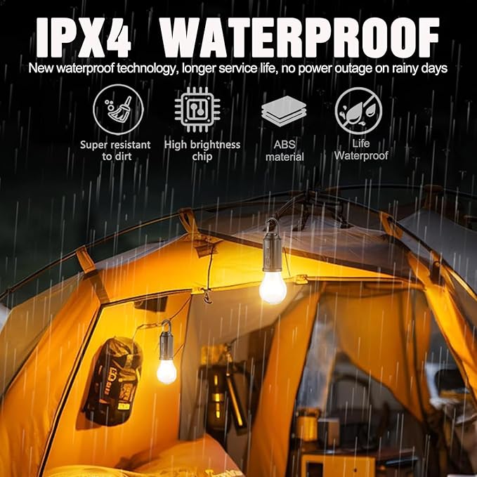 Solar Tent Lamp Portable LED Tent Lights, Hook Hurricane Emergency LED Camping Light Bulb, USB Rechargeable Lantern Bulb for Camping Hiking Backpacking Fishing Outage (4)