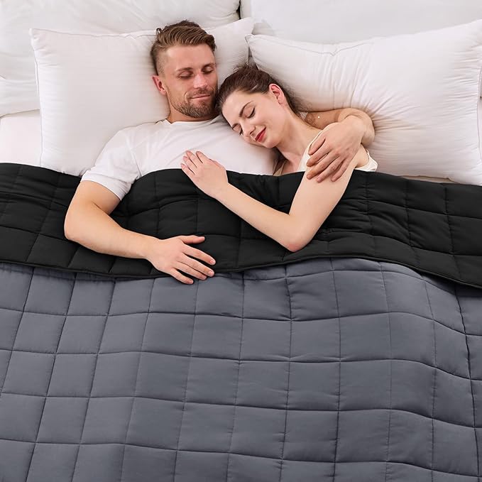 yescool Weighted Blanket for Adults (20 lbs, 88x 104”, Grey& Black) Cooling Heavy Blanket for Sleeping Perfect for 190-210 lbs, Queen Size Breathable Blanket with Premium Glass Bead, Machine Washable
