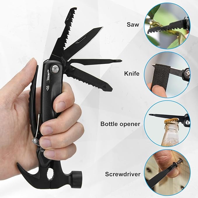 BIIB Gifts for Dads, 12 in 1 Hammer Multitool Camping Essentials, Fathers Day Mens Gifts for Husband Dad Grandpa, Birthday Gifts for Men, Fathers Day Dad Gifts from Daughter Camping Gear Survival Tool