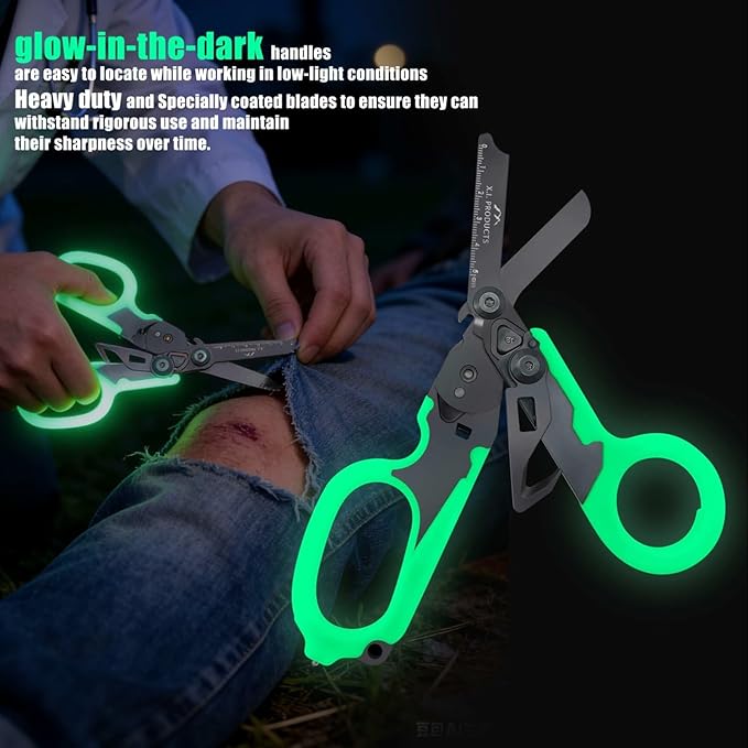 6 in 1 Multifunctional Trauma Shears Foldable with Strap Cutter | Heavy Duty Stainless Steel Emergency Response & Survival Shears With Holster | Medical Trauma shears Tactical | Black Luminous