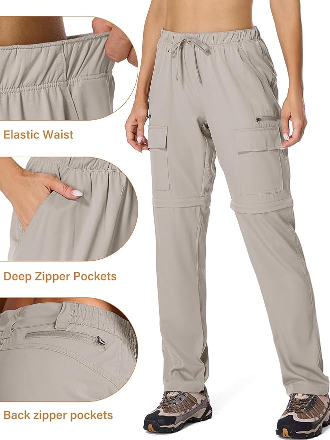Womens Hiking Pants Convertible Quick Dry Stretch Lightweight Zip Off Outdoor Safari Pants with Cargo Pockets