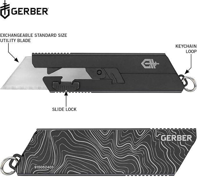Gerber Gear EAB Utility Knife, Clips to Pocket or Keychain with Replaceable Razor Blade for Everyday Carry, EDC Gear with Box Cutter Retractable, Mini Black