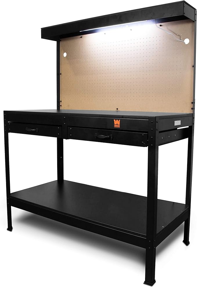 WEN WB4723T 48-Inch Workbench with Power Outlets and Light, Black
