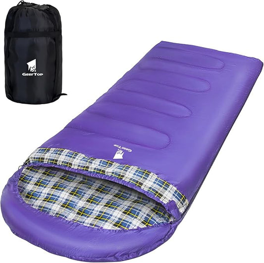 GEERTOP Flannel Sleeping Bags for Adults Big & Tall People Portable Cold Weather Envelope XXL All Seasons Camping Sleeping Bag