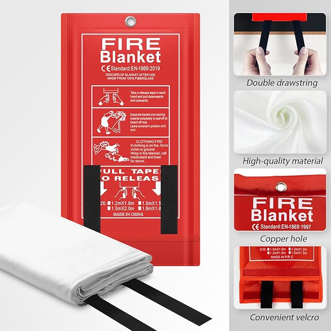 FLASLD Fire Blanket for Home and Kitchen, 47"x47" Fiberglass Fire Blankets Emergency for People, Flame Retardant Protection and Heat Insulation 4 ft x 4 ft