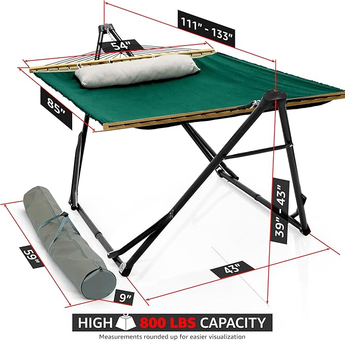 Tranquillo Unity Adjustable Hammock Stand; Premium Quality, 800 lbs Capacity, 30-Second Easy Setup, Durable Steel Frame, Pre-Assembled and Portable for Indoor & Outdoor Use, Emerald Green