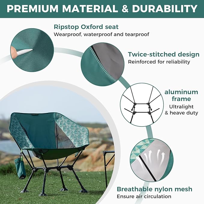 ATEPA UFO3.0 Ultralight Backpacking Chair, 330 lbs Heavy-Duty Aerospace Aluminum Folding Camp Chair with Hexagon Ergonomic Seat Anti-Sink Feet, Compact Portable Outdoor Gear for Hiking, Fishing 2 Pack
