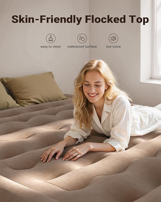 iDOO Queen Air Mattress with Built in Pump, Upgraded Inflatable Blow up Mattress for Camping, Home & Guest, Durable Comfort Wave Beam Strong Support Air Bed Queen Size, Colchones Inflables