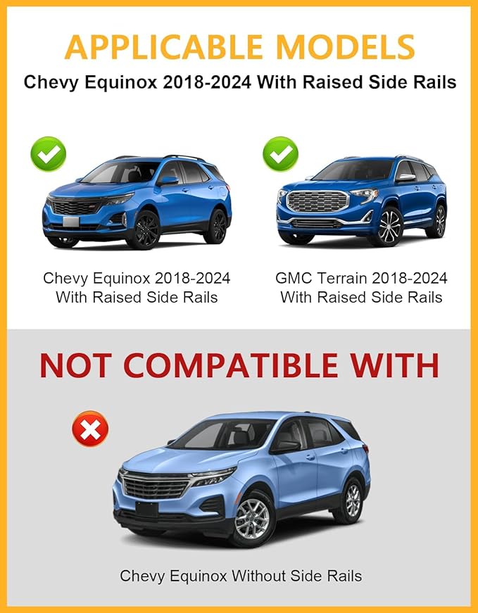 Tuyoung 300lbs All Aluminum Roof Rack Cross Bars Compatible with 2018-2024 Chevy Chevrolet Equinox GMC Terrain (Not for EV), Lockable Heavy Duty Aluminum Roof Rails Crossbars Luggage Cargo Carrier