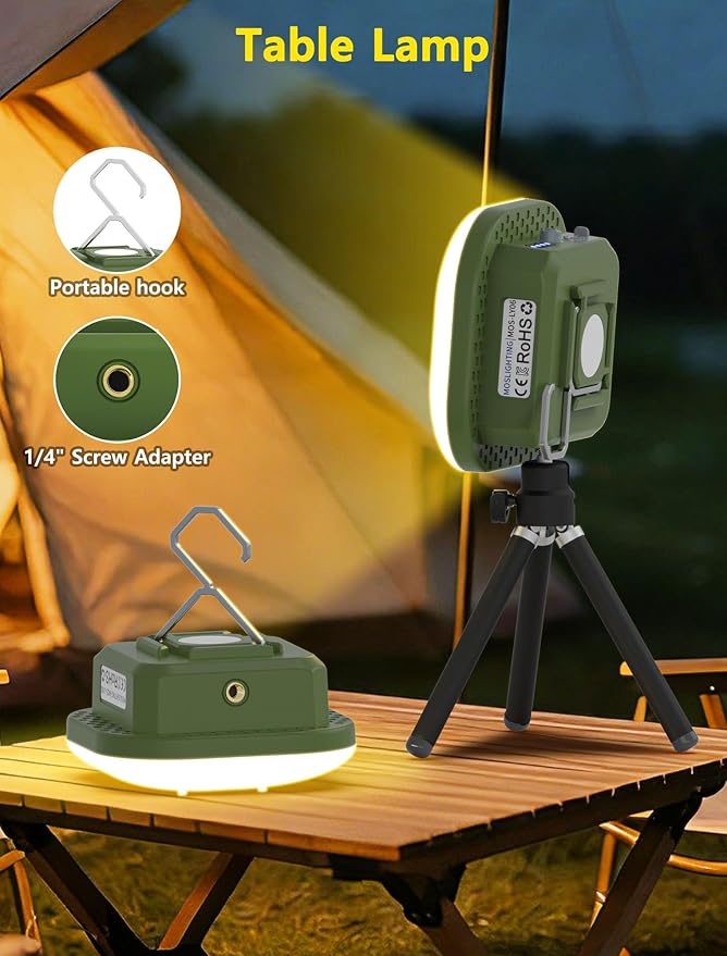 Rechargeable Camping Lantern, 800LM LED Tent Light with 4500mAh Battery & Magnet, IP54 Waterproof, Stepless Dimming, 5 Modes for Camping, Hurricane, Outdoor