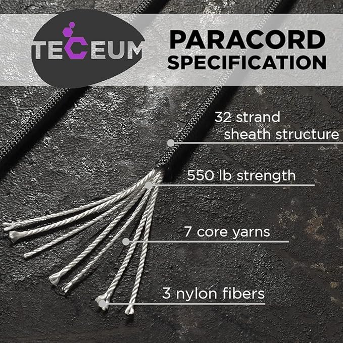 TECEUM Paracord Type III 550 Basalt – 1000 ft – 4mm – Tactical Rope MIL-SPEC – Outdoor para Cord –Camping Hiking Fishing Gear and Equipment – EDC Parachute Cord – Strong Survival Rope 409