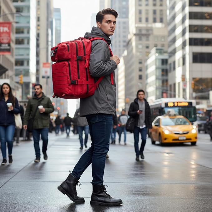 45L Military Tactical Backpack for Men & Women Bug Out Bag Assault pack Molle Daypack Hiking Trekking Rucksack(45L red)