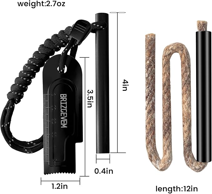 Waterproof Ferro Rod Fire Starter 6x1/2 in & 4x3/8 in, 15,000+ Strikes Flint Fire Steel with Paracord Multi-Tool Striker & Extra Waxed Tinder Cord for Camping, Hiking, Survival & Emergency