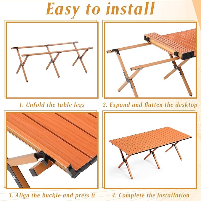 Suzile 2 Pack 4FT Folding Camping Table, Roll Up Portable Camp Table with Carry Bag, Low Collapsible Lightweight Aluminum Outdoor for Camping, Picnic, Beach, Patio, Kitchen(Nut Brown)