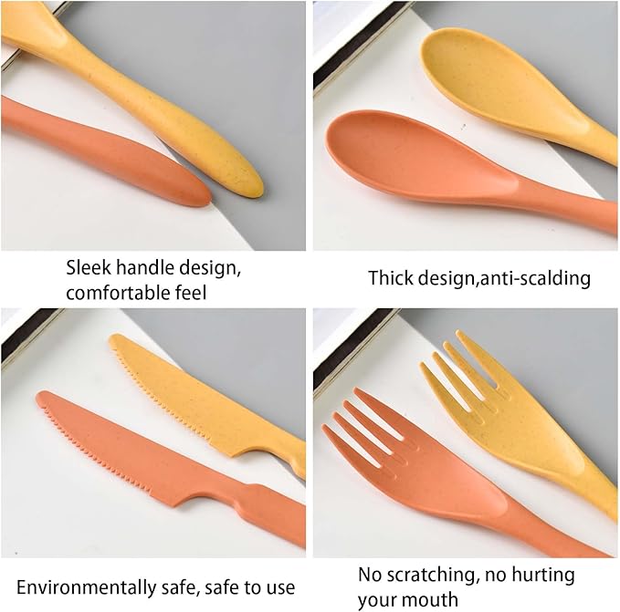 Knives Spoons and Forks Set, Wheat Straw Cutlery Set, Reusable Flatware Set for 5, Utensils for Party, Travel, Work, Picnic, Camping or Daily Use