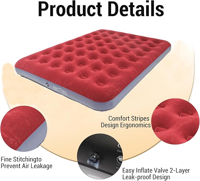 Onirii Queen Size Double Camping Air Mattress Bed with Air Pump,Inflatable Mattress,80"x 60"Thickened Portable Blow Up Air Mattress,Travel Sleeping Bed Pad for Camping Home Hiking