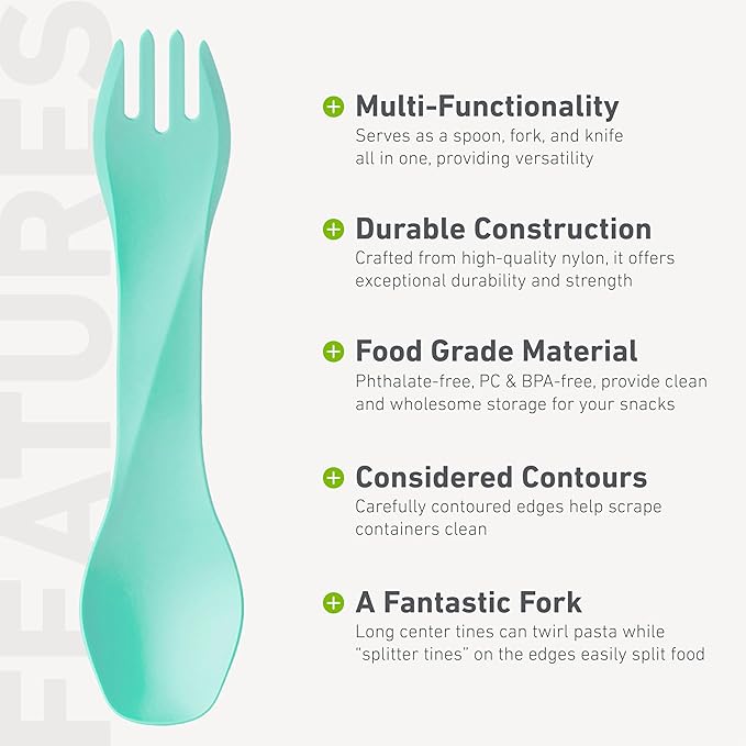 humangear GoBites Uno 3-Pack | Travel & Camping Utensils | Portable & Convertible Dining Ware | Multi-Functional Spork | Mint/Forest Green/Light Green, Uno (Bulk) 3-Pack